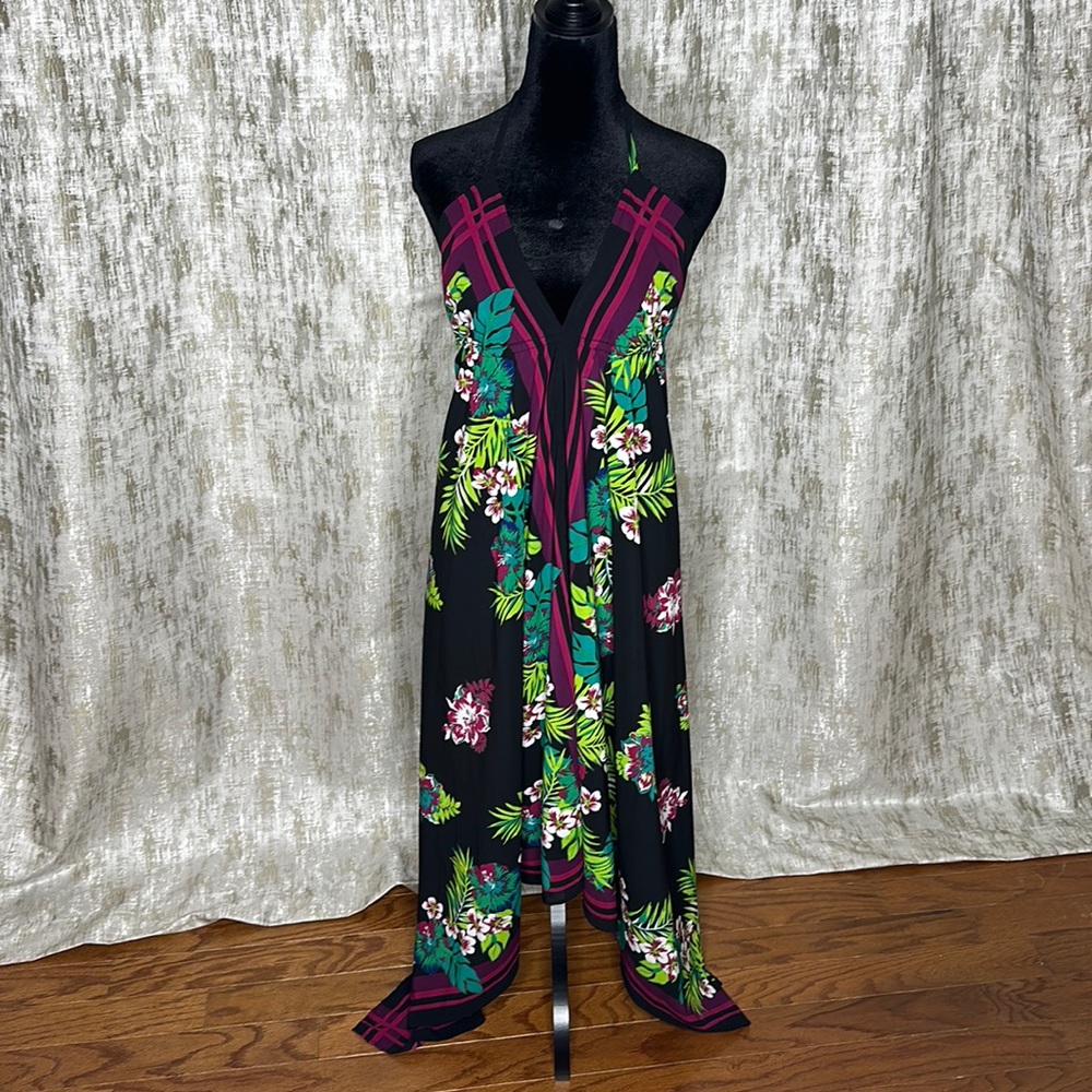 Black floral asymmetrical dress